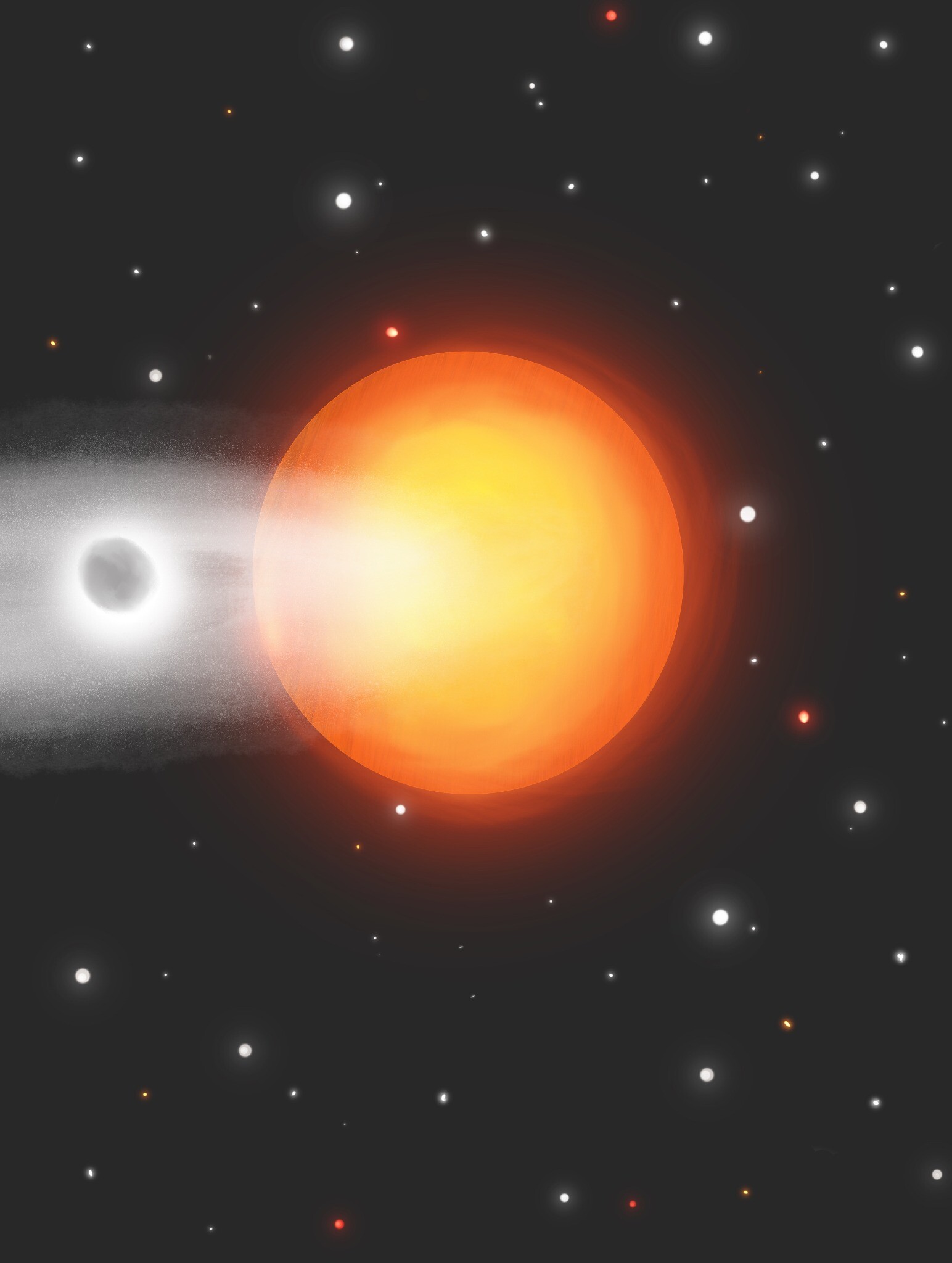 Artist's impression of helium escaping from WASP-107 b